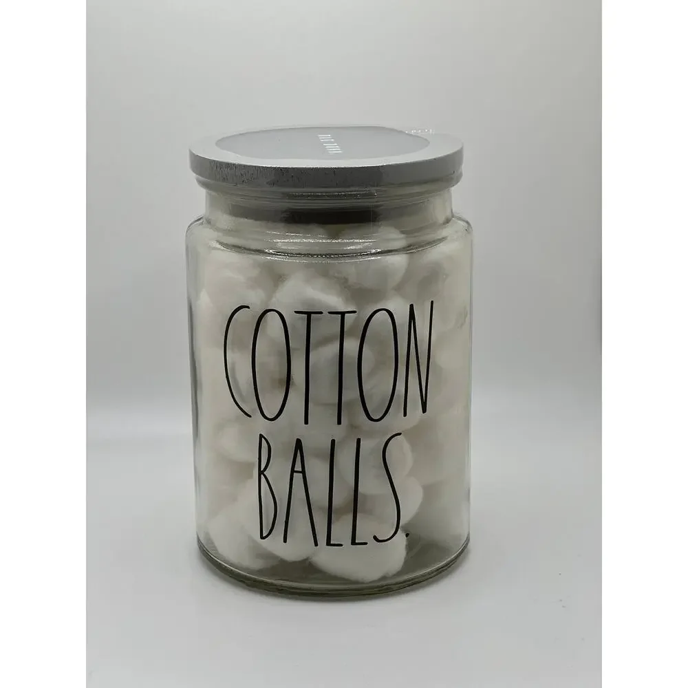 RAE DUNN COTTON BALLS Glass Jar Gray Lid NWT